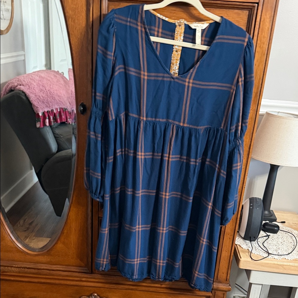 Matilda Jane Blue and Brown Plaid Long Sleeve Dress